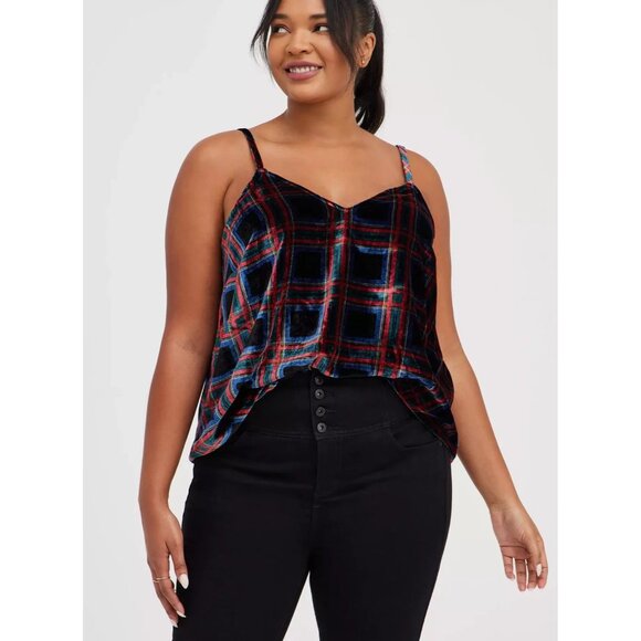Torrid Womens Sophie Multi Plaid Velvet Swing Cami Tank Top Size 1 = US 1X - Picture 1 of 8